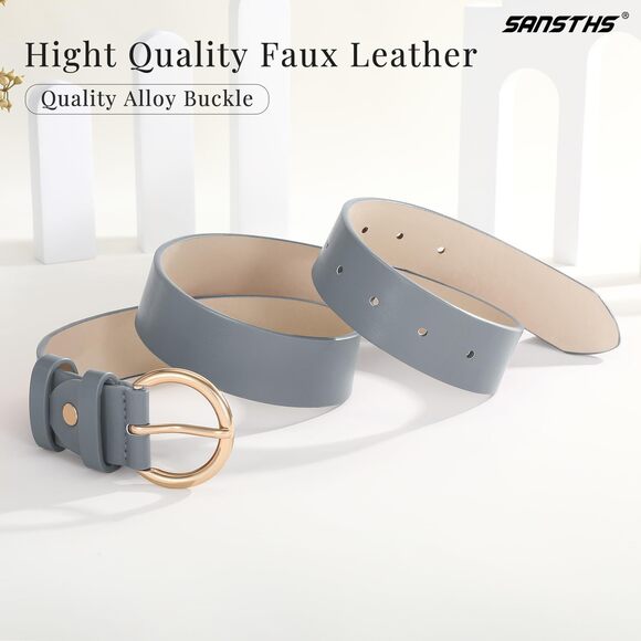 Women Black Casual Leather Belt With Gold Buckle Ladies Dress Belt For 2924 - Picture 3 of 7